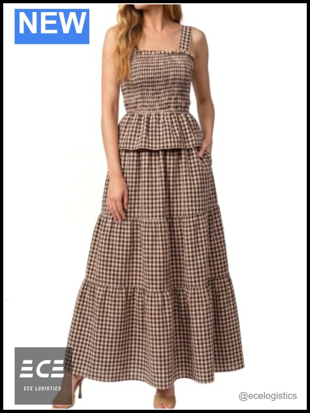 Gingham Plaid Tank Top Maxi Skirt Set Summer Vacation Outfit